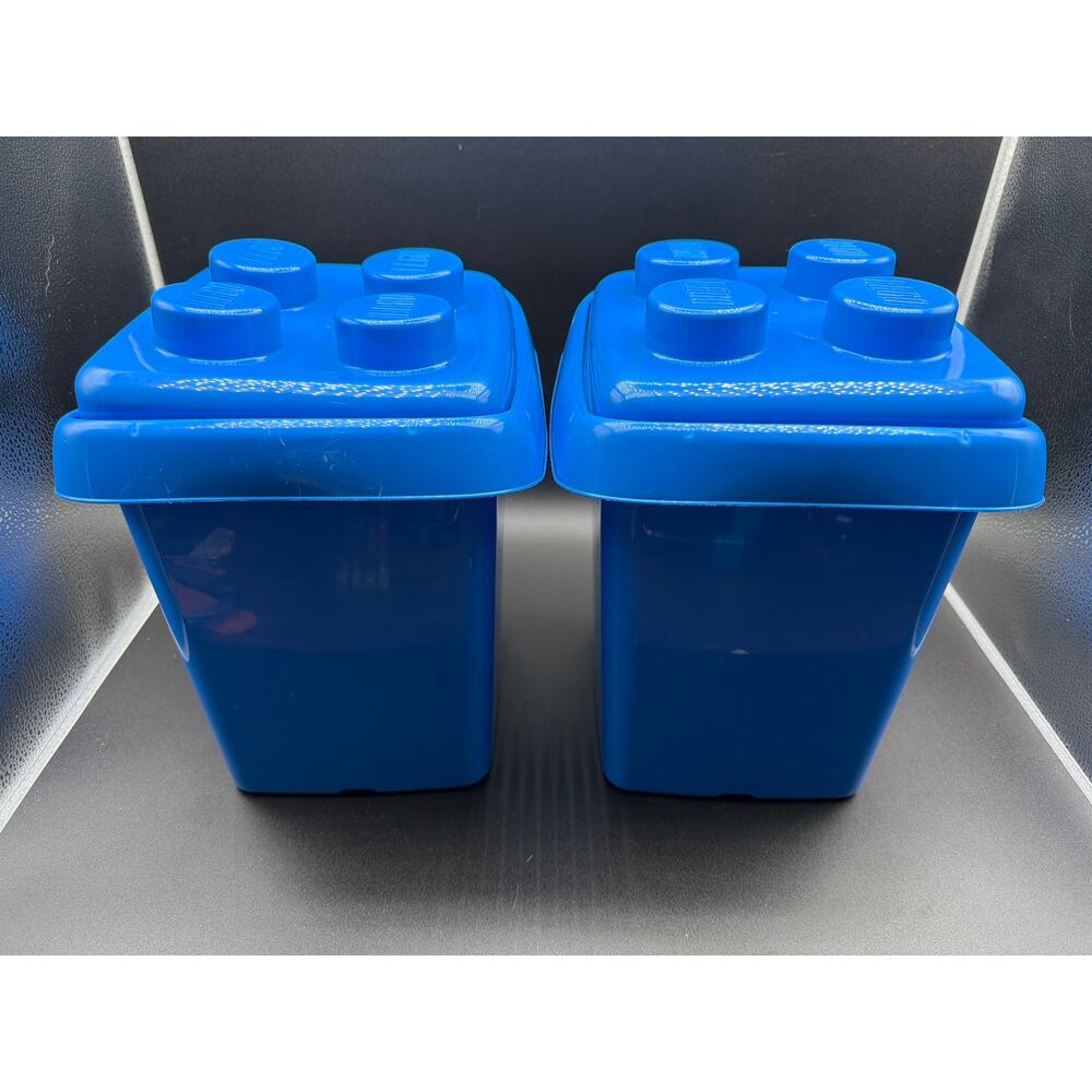 LEGO Storage Brick Containers Blue Stackable Box Lot of 2 Toy Organizer
